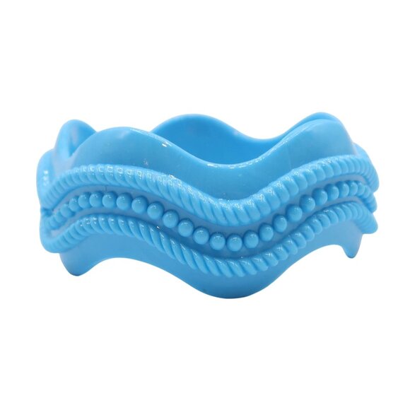 Sky Blue Wavy Textured Rope Wide Cuff Acrylic Bracelet Unsigned Chunky - Picture 1 of 6